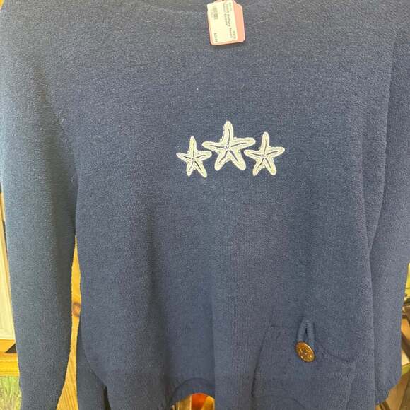 Blue Resort Sweater Size S Embroidered Stars - Picture 1 of 2